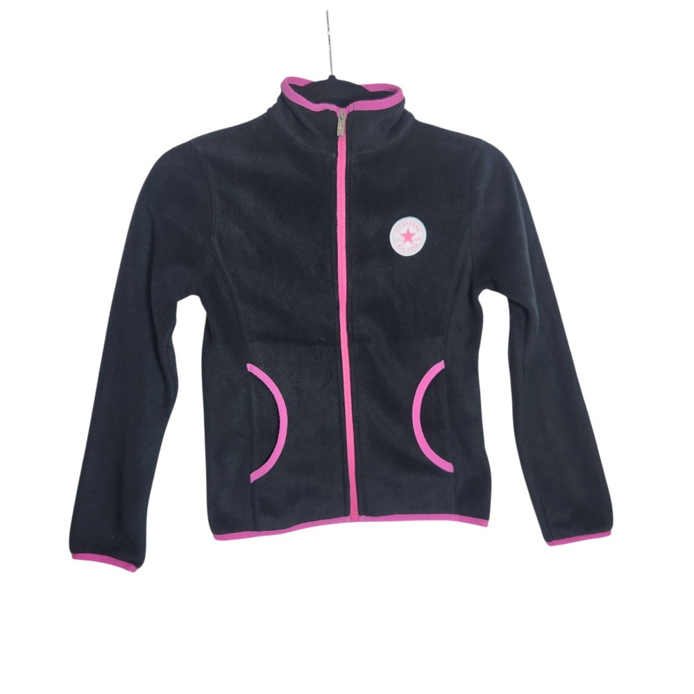 Converse All Star Girls Black Pink Fleece Full Zip Jacket M 10-12